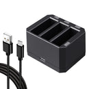 USB Triple Batteries Charger with LED Indicator Light for DJI OSMO Action(Black)