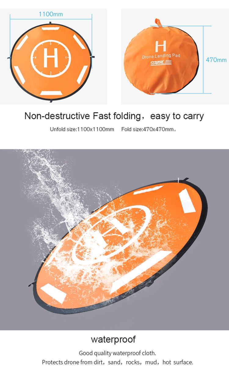 STARTRC 110cm Portable Folding Parking Apron for DJI M300RTK / Mavic / Phantom / M200 / Inspire, YUNEEC H(Black+Orange)