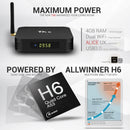 TX6 4K UHD Smart TV Box with Remote Controller, Android 7.1 Allwinner H6 Quad Core ARM Cortex-A53 1.5 GHz, 4GB+32GB, Support Dual Band WiFi & HDMI & RJ45 & TF Card & SPDIF(Black)