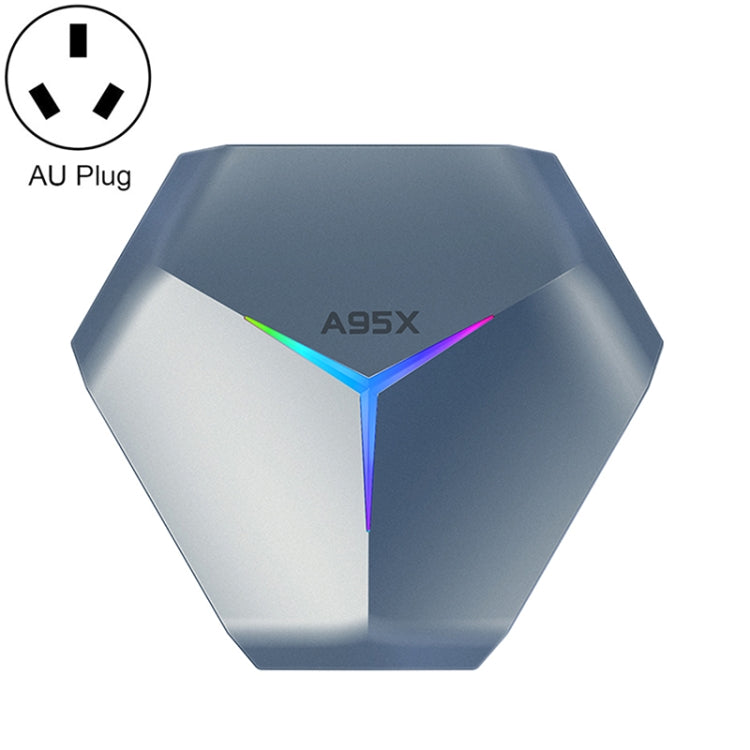 A95X F4 8K UHD Smart TV BOX Android 10.0 Media Player wtih Remote Control, Amlogic S905X4 Quad Core Cortex-A55 up to 2.0GHz, RAM: 4GB, ROM: 128GB, 2.4GHz/5GHz WiFi, Bluetooth, AU Plug(Metallic Blue)