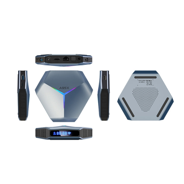 A95X F4 8K UHD Smart TV BOX Android 10.0 Media Player wtih Remote Control, Amlogic S905X4 Quad Core Cortex-A55 up to 2.0GHz, RAM: 4GB, ROM: 128GB, 2.4GHz/5GHz WiFi, Bluetooth, AU Plug(Metallic Blue)