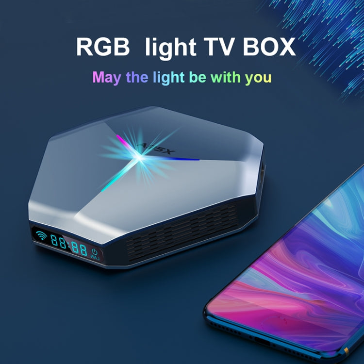 A95X F4 8K UHD Smart TV BOX Android 10.0 Media Player wtih Remote Control, Amlogic S905X4 Quad Core Cortex-A55 up to 2.0GHz, RAM: 4GB, ROM: 128GB, 2.4GHz/5GHz WiFi, Bluetooth, AU Plug(Metallic Blue)