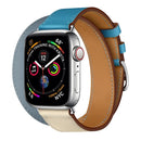 Two Color Double Loop Leather Wrist Strap Watch Band for Apple Watch Series 3 & 2 & 1 42mm, Color:Grey Blue+Pink White+Ice Blue