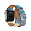 Two Color Double Loop Leather Wrist Strap Watch Band for Apple Watch Series 3 & 2 & 1 42mm, Color:Grey Blue+Pink White+Ice Blue