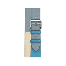 Two Color Double Loop Leather Wrist Strap Watch Band for Apple Watch Series 3 & 2 & 1 42mm, Color:Grey Blue+Pink White+Ice Blue