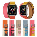 Two Color Double Loop Leather Wrist Strap Watch Band for Apple Watch Series 3 & 2 & 1 42mm, Color:Grey Blue+Pink White+Ice Blue