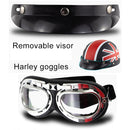 Soman Electromobile Motorcycle Half Face Helmet Retro Harley Helmet with Goggles(Bright White Red Star)