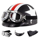 Soman Electromobile Motorcycle Half Face Helmet Retro Harley Helmet with Goggles(Matte Black French White Star)