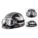 Soman Electromobile Motorcycle Half Face Helmet Retro Harley Helmet with Goggles(Matte Black Maple Leaf)