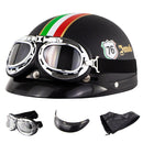 Soman Electromobile Motorcycle Half Face Helmet Retro Harley Helmet with Goggles(Matte Black Italy NO.76)