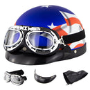 Soman Electromobile Motorcycle Half Face Helmet Retro Harley Helmet with Goggles(Matte Blue USA Flag)