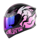 Soman SM-960 Motorcycle Electromobile Full Face Helmet Double Lens Protective Helmet(Pink with Colorful Lens)