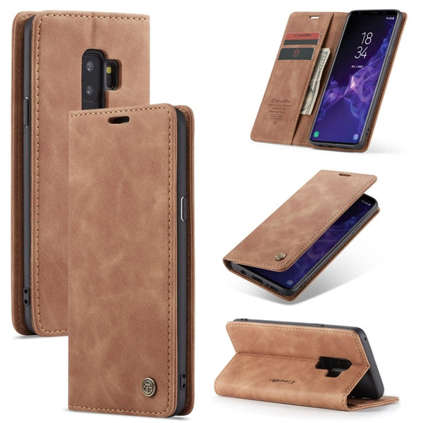 CaseMe-013 Multifunctional Retro Frosted Horizontal Flip Leather Case with Card Slot & Holder & Wallet for Galaxy S9 Plus(Brown)