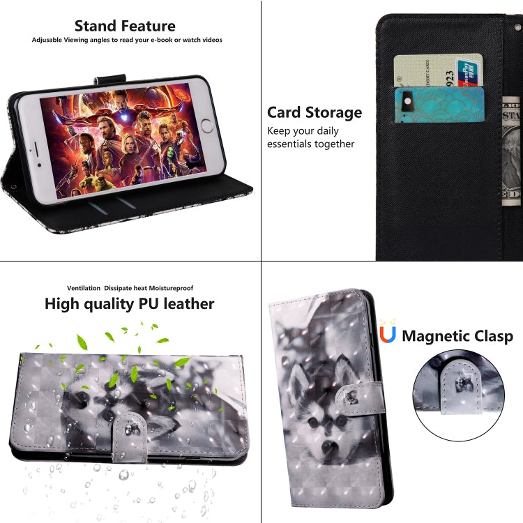 3D Painting Pattern Coloured Drawing Horizontal Flip TPU + PU Leather Case with Holder & Card Slots & Wallet For Huawei Y5 2019(Husky)