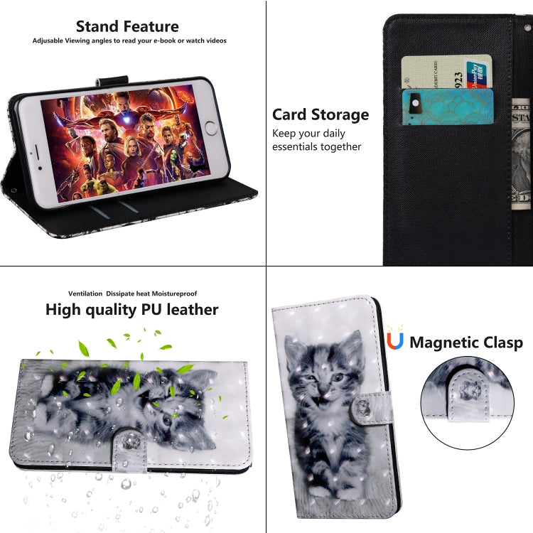 3D Painting Pattern Coloured Drawing Horizontal Flip TPU + PU Leather Case with Holder & Card Slots & Wallet For Huawei Y5 2019(Smile Cat)