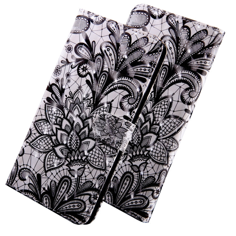 3D Painting Pattern Coloured Drawing Horizontal Flip TPU + PU Leather Case with Holder & Card Slots & Wallet For Huawei Y5 2019(Black Lace)