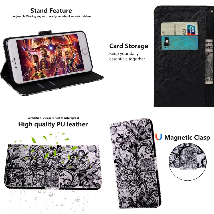 3D Painting Pattern Coloured Drawing Horizontal Flip TPU + PU Leather Case with Holder & Card Slots & Wallet For Huawei Y5 2019(Black Lace)