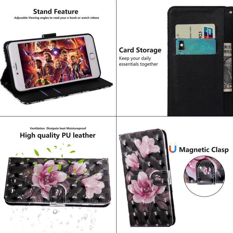 3D Painting Pattern Coloured Drawing Horizontal Flip TPU + PU Leather Case with Holder & Card Slots & Wallet For Huawei Y5 2019(Pink Flower)
