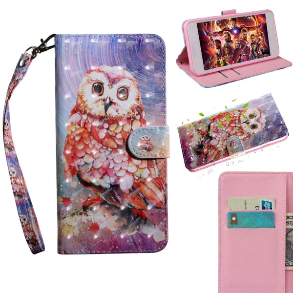 3D Painting Pattern Coloured Drawing Horizontal Flip TPU + PU Leather Case with Holder & Card Slots & Wallet For Huawei Y5 2019(Color Owl)