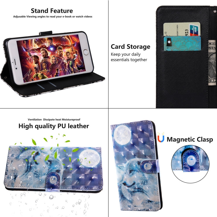 3D Painting Pattern Coloured Drawing Horizontal Flip TPU + PU Leather Case with Holder & Card Slots & Wallet For Huawei Y5 2019(Moon Wolf)