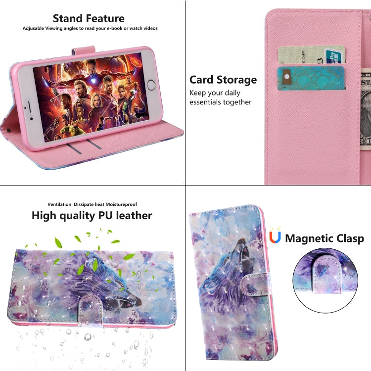 3D Painting Pattern Coloured Drawing Horizontal Flip TPU + PU Leather Case with Holder & Card Slots & Wallet For Huawei Y5 2019(Roaring Wolf)