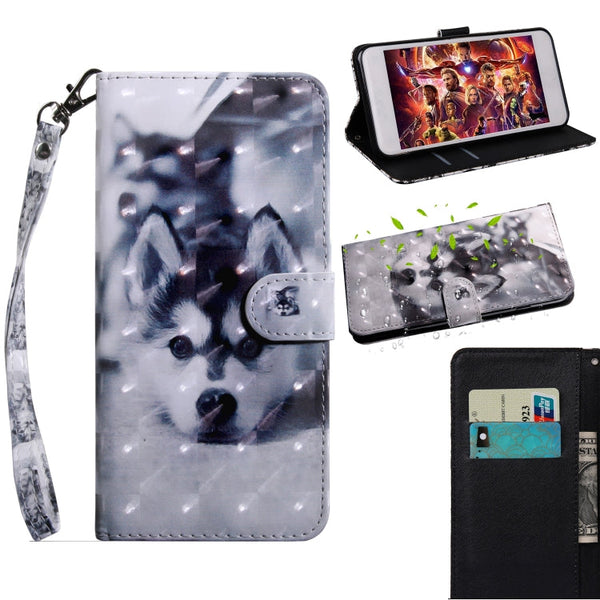 3D Painting Pattern Coloured Drawing Horizontal Flip TPU + PU Leather Case with Holder & Card Slots & Wallet for Huawei Y6 2018 (Husky)