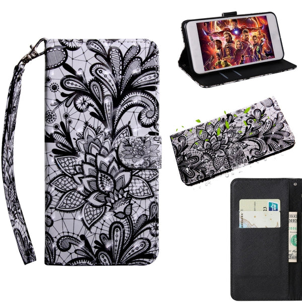 3D Painting Pattern Coloured Drawing Horizontal Flip TPU + PU Leather Case with Holder & Card Slots & Wallet for Huawei Y6 2018 (Black Lace)