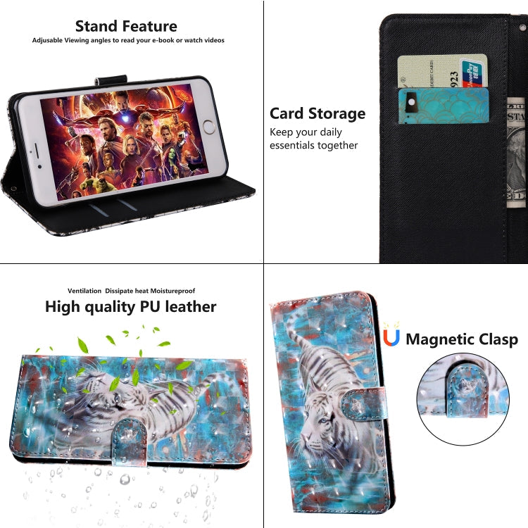 3D Painting Pattern Coloured Drawing Horizontal Flip TPU + PU Leather Case with Holder & Card Slots & Wallet for Huawei Y6 2018 (Tiger)