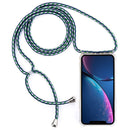 Four-Corner Anti-Fall Transparent TPU Mobile Phone Case With Lanyard for iPhone XR(Green White Blue)