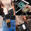 Four-Corner Anti-Fall Transparent TPU Mobile Phone Case With Lanyard for iPhone XR(Black Gold)
