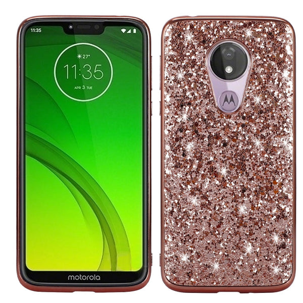 Plating Glittery Powder Shockproof TPU Case For Motorola Moto G7 Play(Rose Gold)