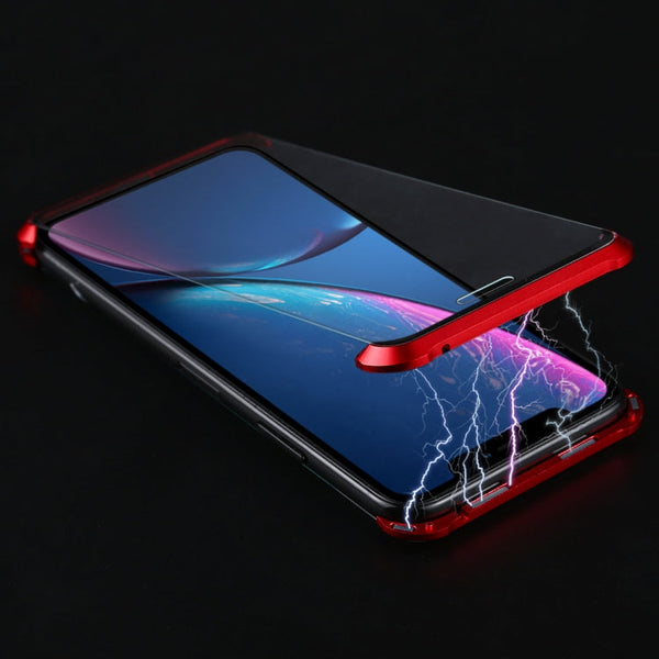 Ultra-Thin Angular Frame Magnetic Absorption Double-Sided Tempered Glass Shell for iPhone XR(Red)