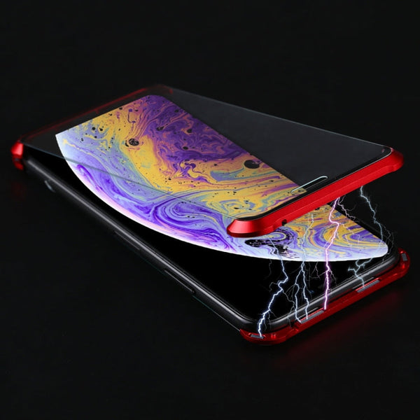 Ultra-Thin Angular Frame Magnetic Absorption Double-Sided Tempered Glass Shell for iPhone XS(Red)