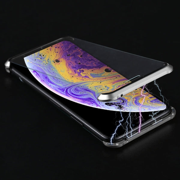 Ultra-Thin Angular Frame Magnetic Absorption Double-Sided Tempered Glass Shell for iPhone XS Max (Silver)