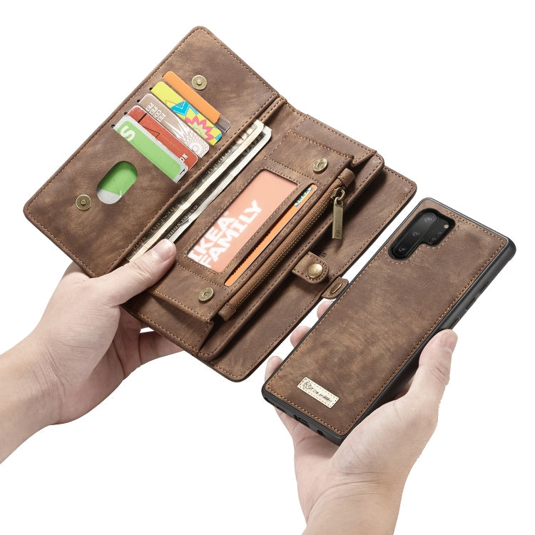CaseMe-008 Detachable Multifunctional Horizontal Flip Leather Case with Card Slot & Holder & Zipper Wallet & Photo Frame for Galaxy Note 10 Pro(Brown)