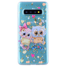 Cartoon Pattern Gold Foil Style Dropping Glue TPU Soft Protective Case for Galaxy S10+(Loving Owl)