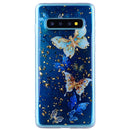 Cartoon Pattern Gold Foil Style Dropping Glue TPU Soft Protective Case for Galaxy S10+(Blue Butterfly)