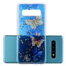 Cartoon Pattern Gold Foil Style Dropping Glue TPU Soft Protective Case for Galaxy S10+(Blue Butterfly)