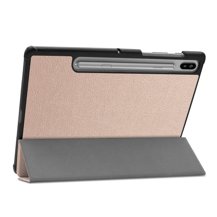 Custer Texture Horizontal Flip Leather Case with Three-folding Holder & Sleep / Wake-up Function for Galaxy Tab S6 T860 / T865(Gold)