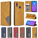 Rhombus Texture Horizontal Flip Magnetic Leather Case with Holder & Card Slots For Huawei Y7 (2019) / Y7 Prime (2019)(Red)
