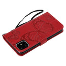 Pressed Printing Butterfly Pattern Horizontal Flip PU Leather Case with Holder & Card Slots & Wallet & Lanyard For iPhone 11(Red)