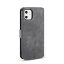 DG.MING Retro Oil Side Horizontal Flip Case with Holder & Card Slots & Wallet for iPhone 11(Grey)