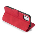 DG.MING Retro Oil Side Horizontal Flip Case with Holder & Card Slots & Wallet for iPhone 11(Red)