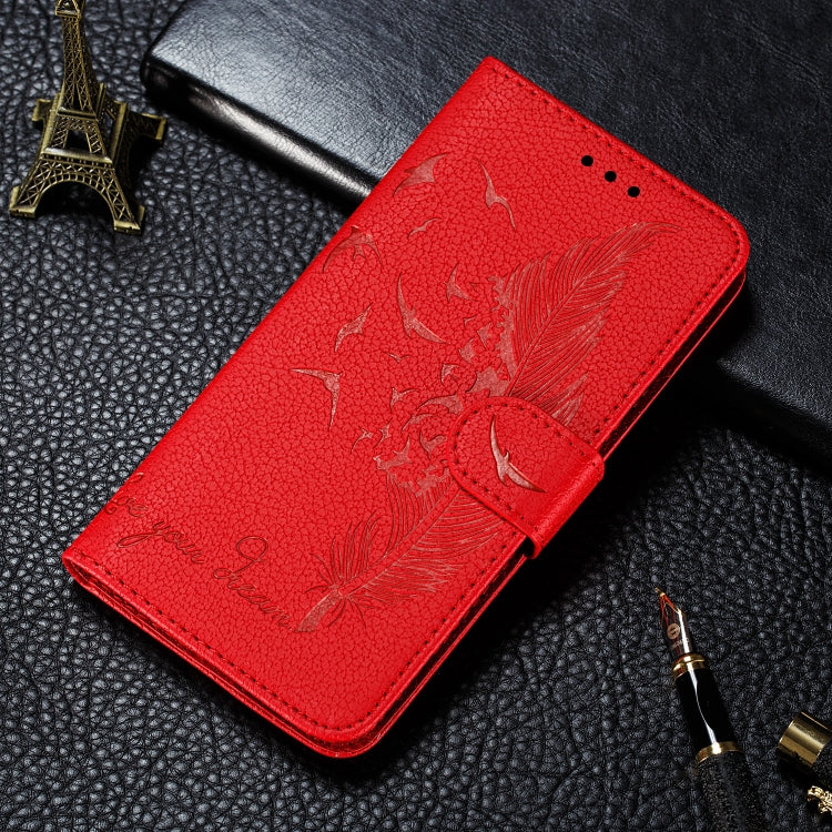 Feather Pattern Litchi Texture Horizontal Flip Leather Case with Wallet & Holder & Card Slots For Huawei P Smart Z / Y9 Prime (2019)(Red)