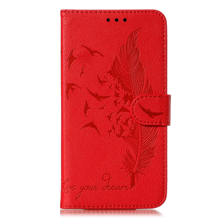 Feather Pattern Litchi Texture Horizontal Flip Leather Case with Wallet & Holder & Card Slots For Huawei P Smart Z / Y9 Prime (2019)(Red)