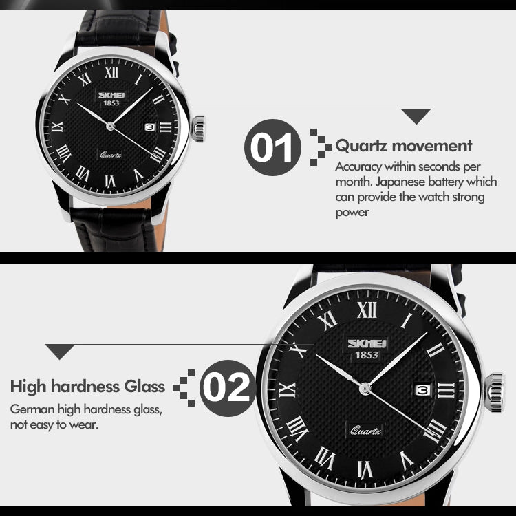 SKMEI 9058 Multifunctional Outdoor Fashion Waterproof Gold Shell Quartz Wrist Watch(Men Style Silver Face Brown Strap)