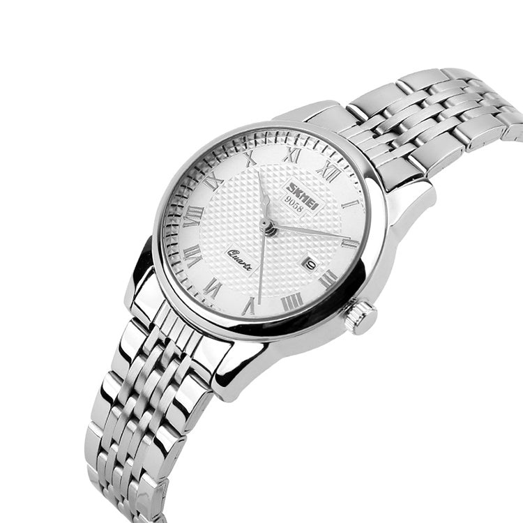 SKMEI 9058 Multifunctional Outdoor Fashion Waterproof Steel Strip Quartz Wrist Watch(Men Style White)