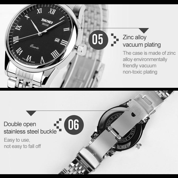 SKMEI 9058 Multifunctional Outdoor Fashion Waterproof Steel Strip Quartz Wrist Watch(Men Style White)