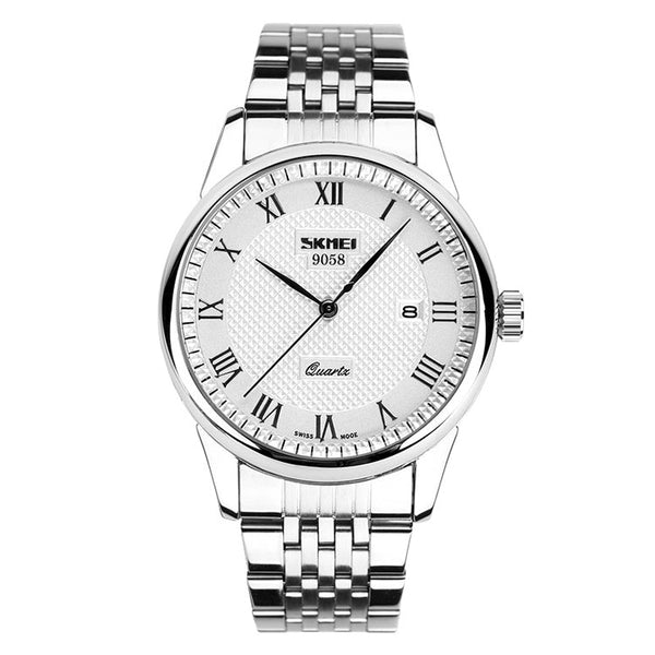 SKMEI 9058 Multifunctional Outdoor Fashion Waterproof Steel Strip Quartz Wrist Watch(Men Style White)