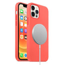 Magnetic Liquid Silicone Full Coverage Shockproof Magsafe Case with Magsafe Charging Magnet For iPhone 12 Pro Max(Pink Orange)